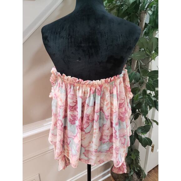 FOREVER 21 Contemporary Blouse Top Womens Pink Floral Large Strapless Drawstring - Picture 7 of 9